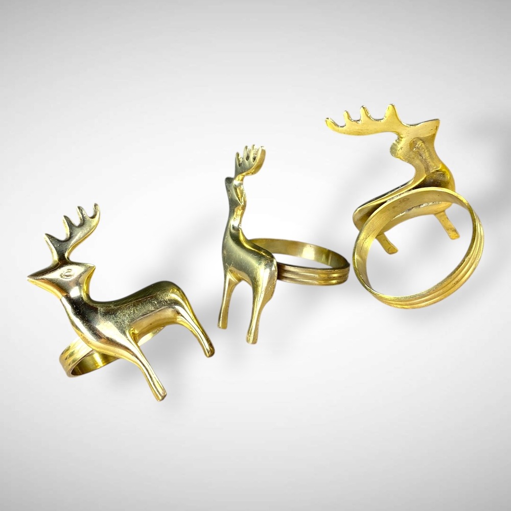 Brass Reindeer Napkin Rings 3 Pcs Holiday Table Decor Vintage Christmas‎